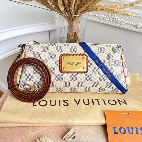   LOUIS VUITTON Authentic Eva Azur Damier Clutch Crossbody Bag MB0125 B0544 - Picture 1 of 16